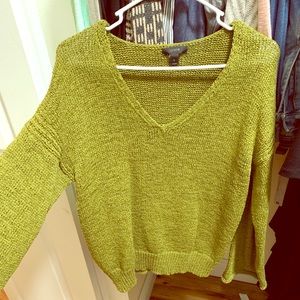 J. Crew green crop sweater with bell sleeves